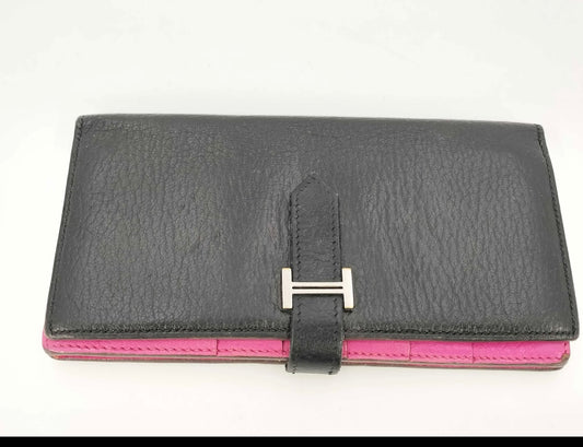 HERMES Bearn Soufflet Black/Taurillon Clemence Long wallet L Stamp