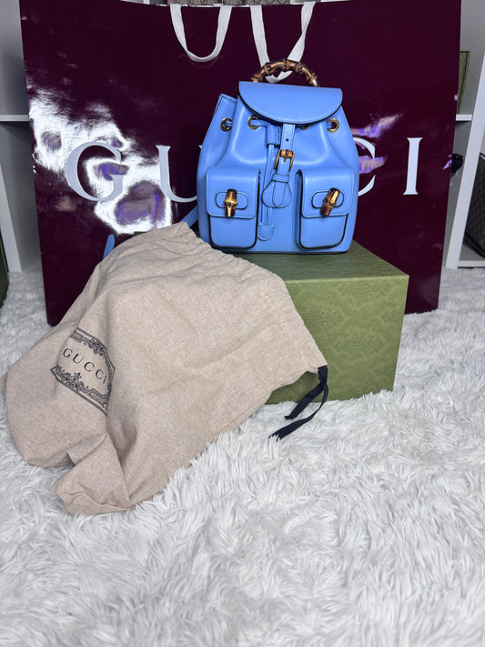 Gucci Bamboo Rucksack Small Blue Leather Backpack